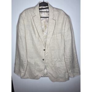 Tasso Elba Island Size L Linen Blazer Tan Tropical Floral Lining Sport Coat